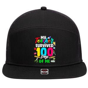 My Teacher Survived 100 Days Of Me School Gift 7 Panel Mesh Trucker Snapback Hat