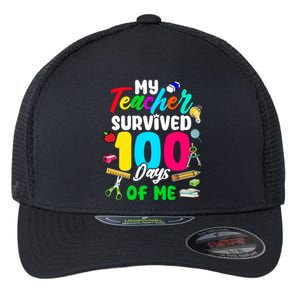 My Teacher Survived 100 Days Of Me School Gift Flexfit Unipanel Trucker Cap