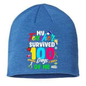 My Teacher Survived 100 Days Of Me School Gift Sustainable Beanie