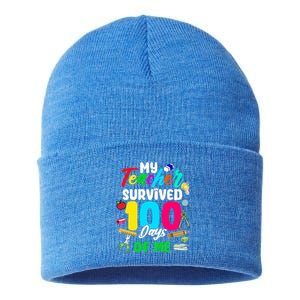 My Teacher Survived 100 Days Of Me School Gift Sustainable Knit Beanie