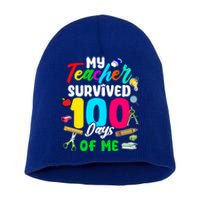 My Teacher Survived 100 Days Of Me School Gift Short Acrylic Beanie