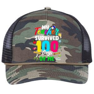 My Teacher Survived 100 Days Of Me School Gift Retro Rope Trucker Hat Cap