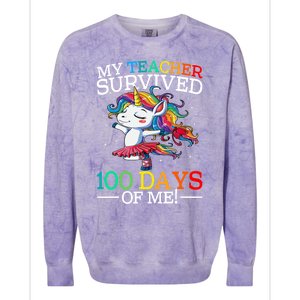 My Teacher Survived 100 Days Of Me Unicorn Gift Colorblast Crewneck Sweatshirt