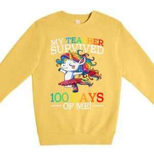 My Teacher Survived 100 Days Of Me Unicorn Gift Premium Crewneck Sweatshirt