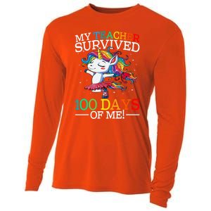 My Teacher Survived 100 Days Of Me Unicorn Gift Cooling Performance Long Sleeve Crew