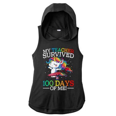 My Teacher Survived 100 Days Of Me Unicorn Gift Ladies PosiCharge Tri-Blend Wicking Draft Hoodie Tank