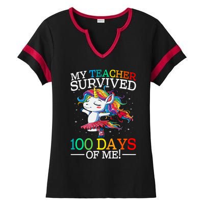 My Teacher Survived 100 Days Of Me Unicorn Gift Ladies Halftime Notch Neck Tee