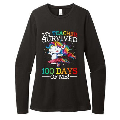 My Teacher Survived 100 Days Of Me Unicorn Gift Womens CVC Long Sleeve Shirt