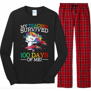 My Teacher Survived 100 Days Of Me Unicorn Gift Long Sleeve Pajama Set