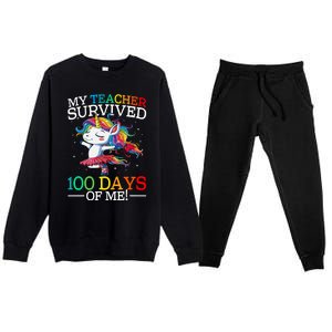 My Teacher Survived 100 Days Of Me Unicorn Gift Premium Crewneck Sweatsuit Set