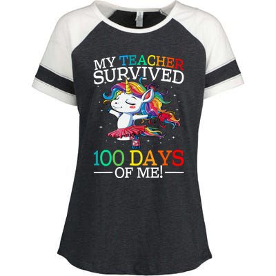 My Teacher Survived 100 Days Of Me Unicorn Gift Enza Ladies Jersey Colorblock Tee