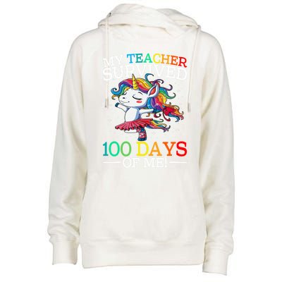 My Teacher Survived 100 Days Of Me Unicorn Gift Womens Funnel Neck Pullover Hood