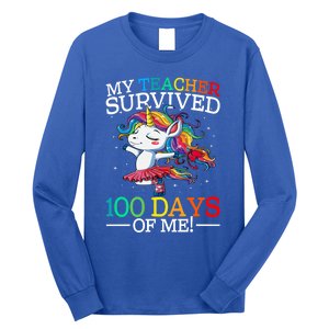 My Teacher Survived 100 Days Of Me Unicorn Gift Long Sleeve Shirt