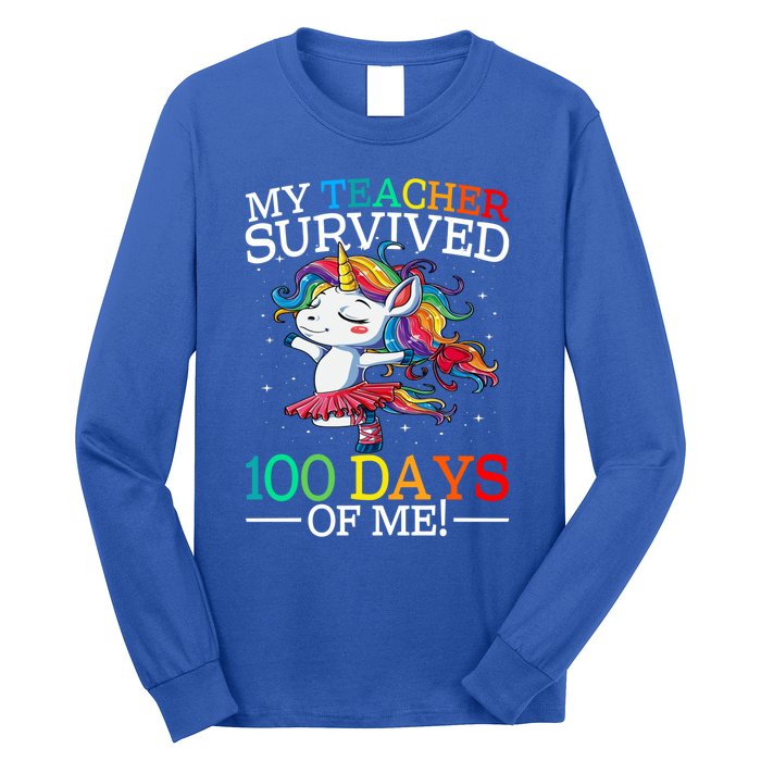 My Teacher Survived 100 Days Of Me Unicorn Gift Long Sleeve Shirt