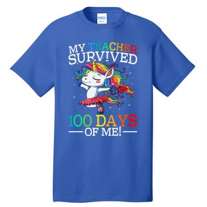 My Teacher Survived 100 Days Of Me Unicorn Gift Tall T-Shirt