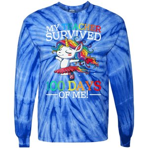 My Teacher Survived 100 Days Of Me Unicorn Gift Tie-Dye Long Sleeve Shirt