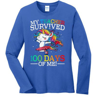 My Teacher Survived 100 Days Of Me Unicorn Gift Ladies Long Sleeve Shirt