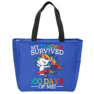 My Teacher Survived 100 Days Of Me Unicorn Gift Zip Tote Bag