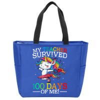 My Teacher Survived 100 Days Of Me Unicorn Gift Zip Tote Bag