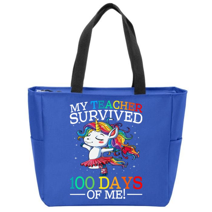 My Teacher Survived 100 Days Of Me Unicorn Gift Zip Tote Bag