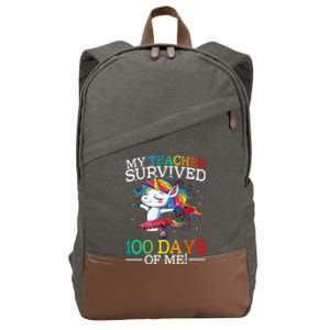 My Teacher Survived 100 Days Of Me Unicorn Gift Cotton Canvas Backpack