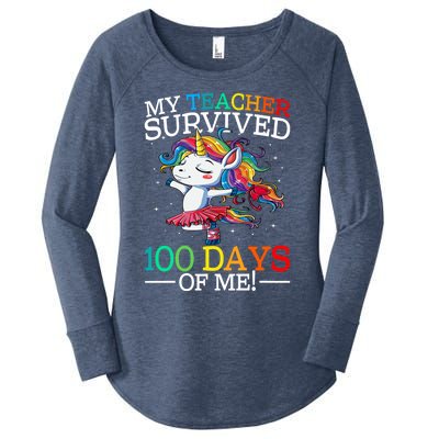 My Teacher Survived 100 Days Of Me Unicorn Gift Women's Perfect Tri Tunic Long Sleeve Shirt