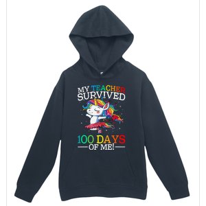 My Teacher Survived 100 Days Of Me Unicorn Gift Urban Pullover Hoodie