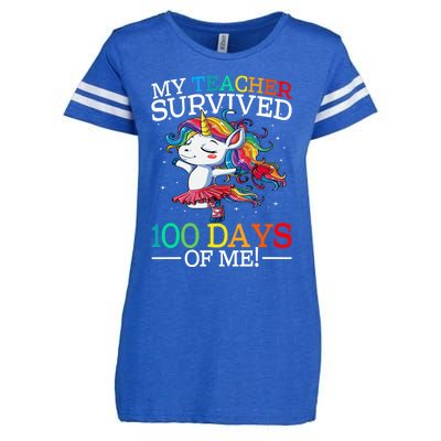 My Teacher Survived 100 Days Of Me Unicorn Gift Enza Ladies Jersey Football T-Shirt