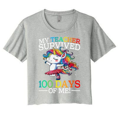 My Teacher Survived 100 Days Of Me Unicorn Gift Women's Crop Top Tee