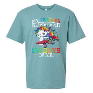 My Teacher Survived 100 Days Of Me Unicorn Gift Sueded Cloud Jersey T-Shirt