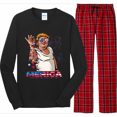 Merica Trump Salt Meme Bae Patriotic 4th Of July Funny Trump Funny Gift Long Sleeve Pajama Set