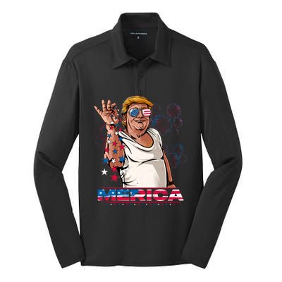 Merica Trump Salt Meme Bae Patriotic 4th Of July Funny Trump Funny Gift Silk Touch Performance Long Sleeve Polo