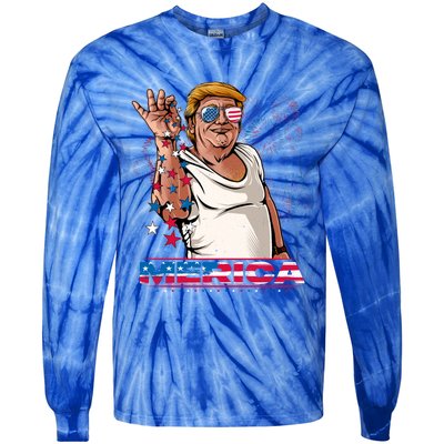 Merica Trump Salt Meme Bae Patriotic 4th Of July Funny Trump Funny Gift Tie-Dye Long Sleeve Shirt