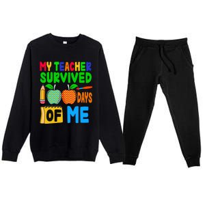 My Teacher Survived 100 Days Of Me Gift Teachers Students Gift Premium Crewneck Sweatsuit Set