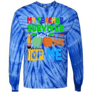 My Teacher Survived 100 Days Of Me Gift Teachers Students Gift Tie-Dye Long Sleeve Shirt