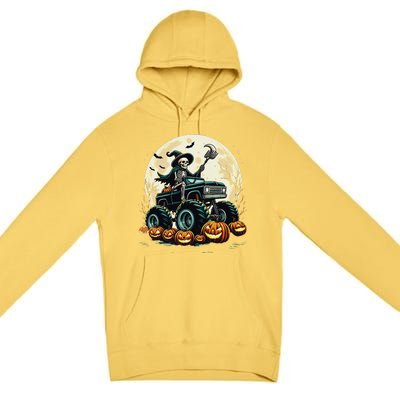 Monster Truck Skeleton Halloween Scary Skeleton Mummy Premium Pullover Hoodie