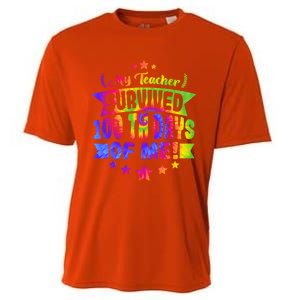 My Teacher Survived 100 Days Of Me! Happy 100 Days Tie Dye Meaningful Gift Cooling Performance Crew T-Shirt