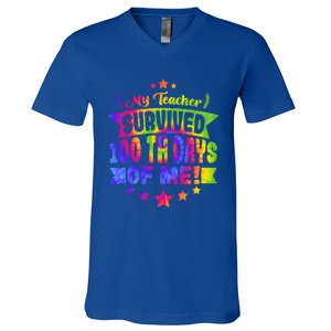 My Teacher Survived 100 Days Of Me! Happy 100 Days Tie Dye Meaningful Gift V-Neck T-Shirt