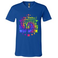 My Teacher Survived 100 Days Of Me! Happy 100 Days Tie Dye Meaningful Gift V-Neck T-Shirt