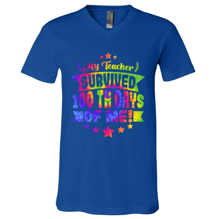 My Teacher Survived 100 Days Of Me! Happy 100 Days Tie Dye Meaningful Gift V-Neck T-Shirt