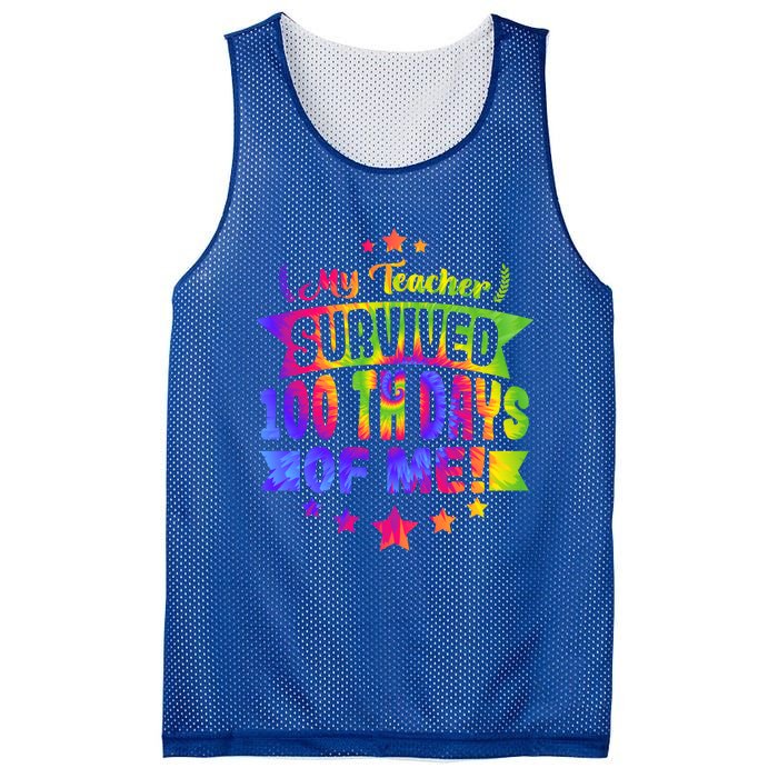 My Teacher Survived 100 Days Of Me! Happy 100 Days Tie Dye Meaningful Gift Mesh Reversible Basketball Jersey Tank