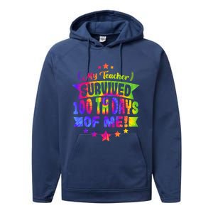 My Teacher Survived 100 Days Of Me! Happy 100 Days Tie Dye Meaningful Gift Performance Fleece Hoodie