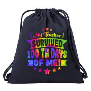 My Teacher Survived 100 Days Of Me! Happy 100 Days Tie Dye Gift Drawstring Bag