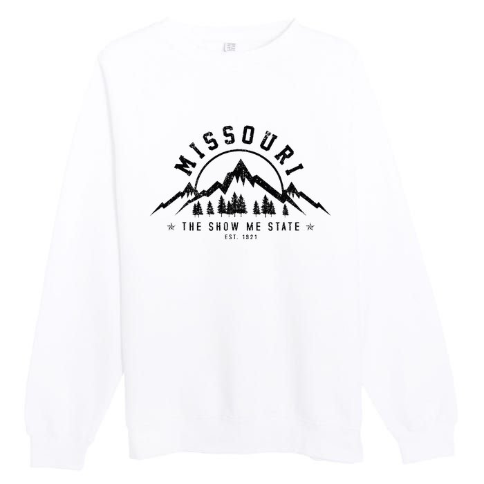 Missouri The Show Me State Est. 1821 Vintage Mountains Gift Premium Crewneck Sweatshirt