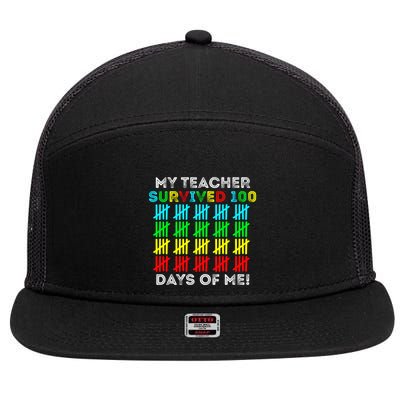 My Teacher Survived 100 Days Of Me 100 Days Of School Gift 7 Panel Mesh Trucker Snapback Hat