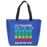 My Teacher Survived 100 Days Of Me 100 Days Of School Gift Zip Tote Bag