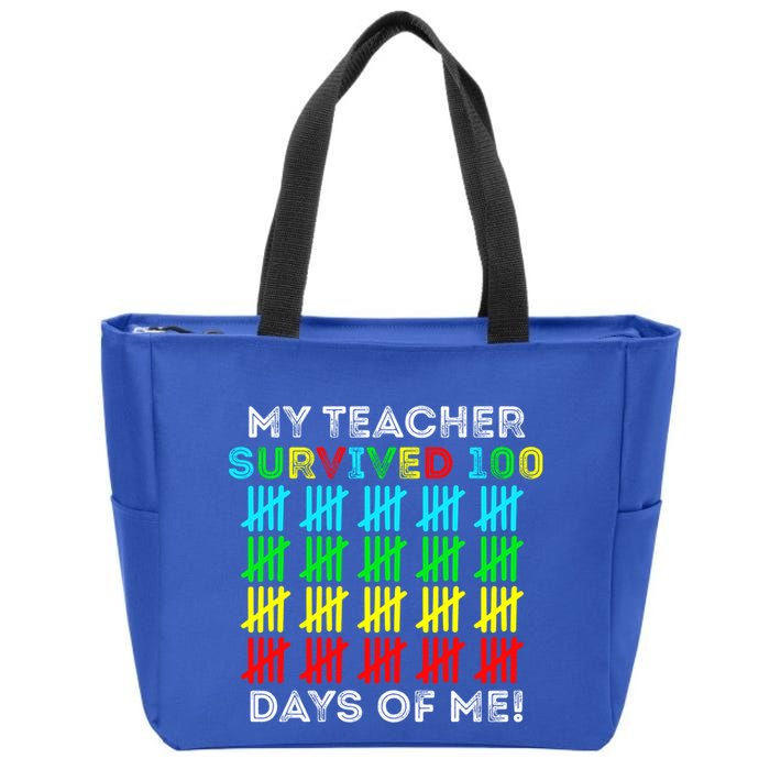 My Teacher Survived 100 Days Of Me 100 Days Of School Gift Zip Tote Bag