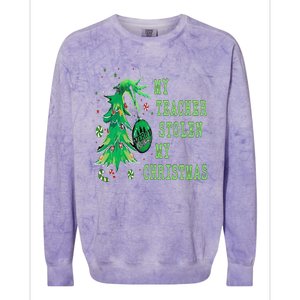 My Teacher Stolen My Christmas Funny For Student Teacher Colorblast Crewneck Sweatshirt