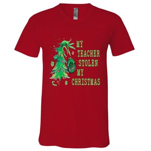 My Teacher Stolen My Christmas Funny For Student Teacher V-Neck T-Shirt