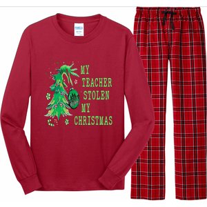 My Teacher Stolen My Christmas Funny For Student Teacher Long Sleeve Pajama Set